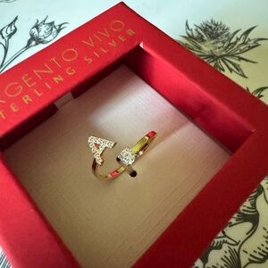 Argento Vivo ring Adjustable A Initial Ring NEW in box sterling silver gold tone